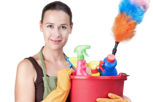 Carpet cleaner preparing safe cleaning equipment before a job