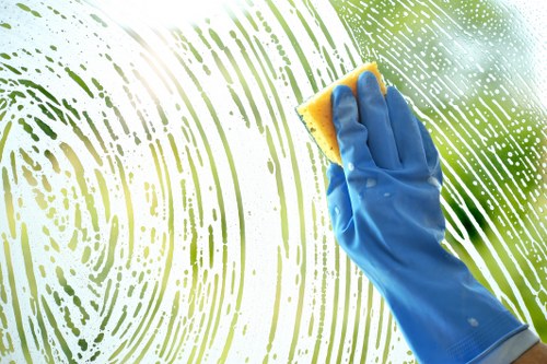 Cleaner managing a safe and tidy carpet cleaning area