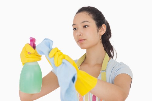 Professional discussing carpet cleaning issue with notes