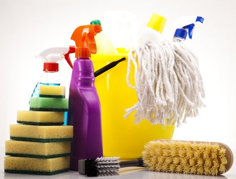 Cleaning team working in a shared lobby space