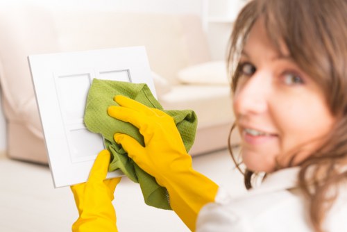 Carpets cleaner in Finchley treating a hallway traffic lane stain